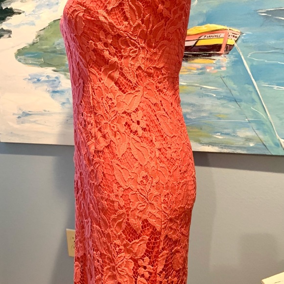 Adriana Papell Coral Lace Over-Lay Dress - Picture 6 of 7